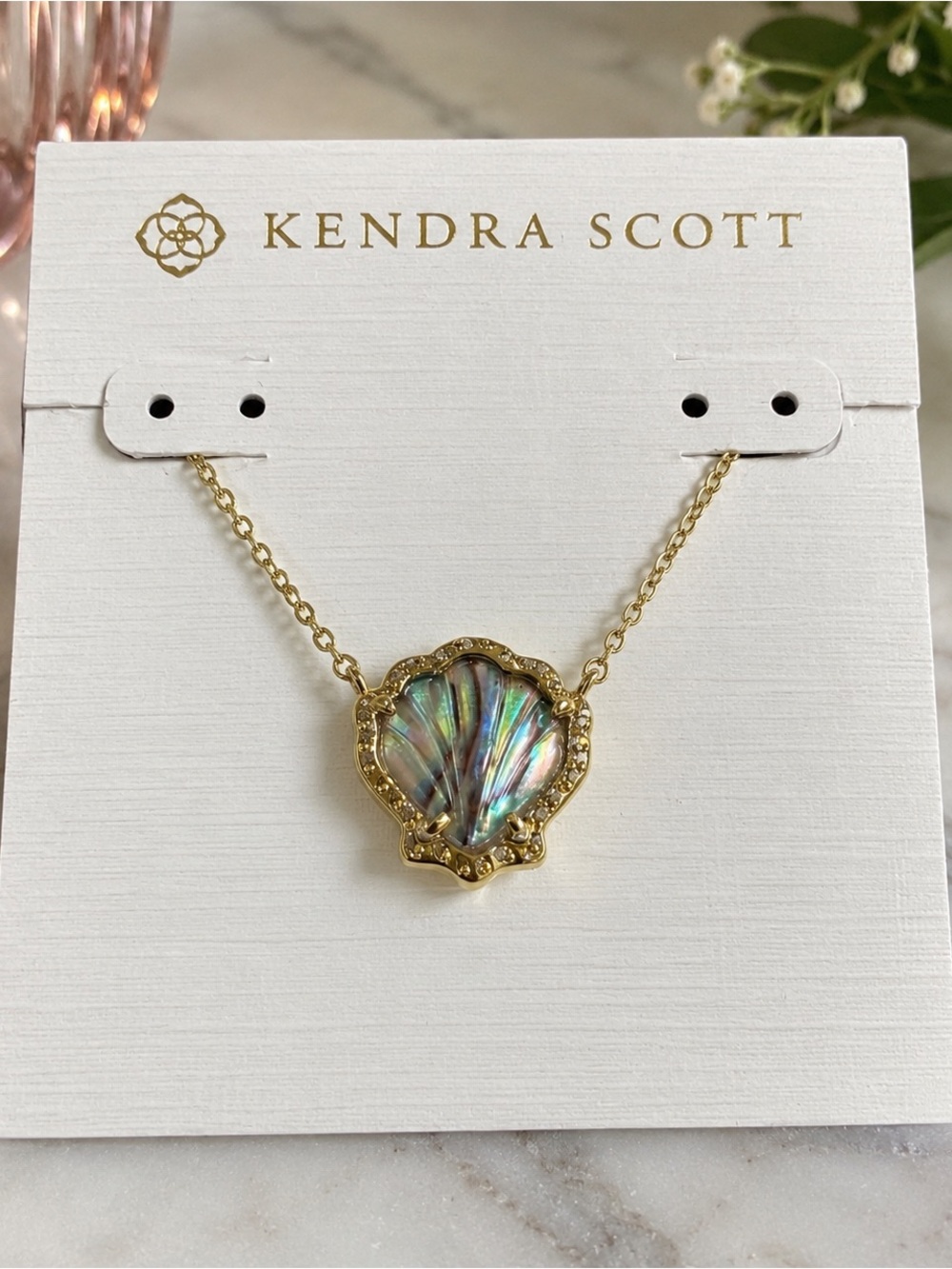 Kendra Scott Gold Shell Pendant Necklace Iridescent Abalone adjustable new gift